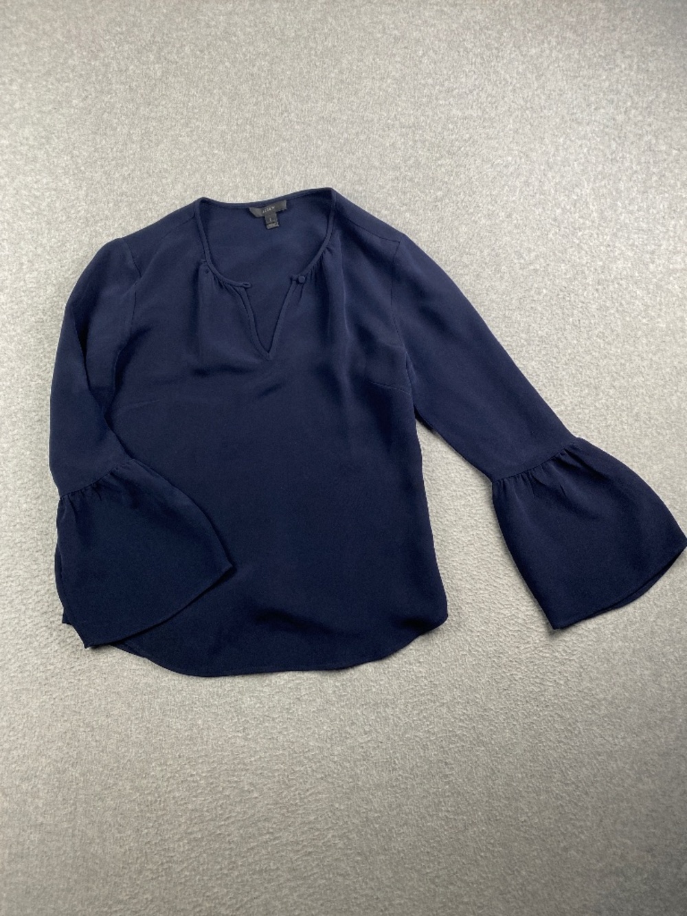 J.Crew Silk Bell-Sleeve Top Blouse Navy Blue Size 2